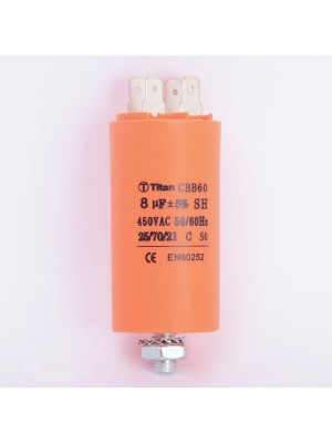 Конденсатор 8 мкф 450VAC CBB60E клеммы+болт (019351)