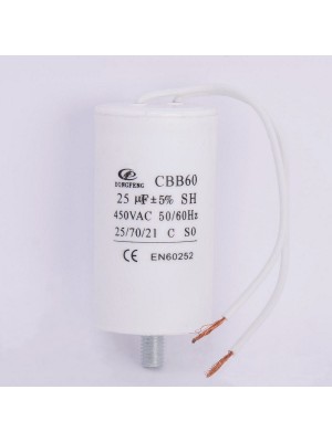 Конденсатор 25 мкф 450VAC CBB60G гибкие выводы+болт (019377)