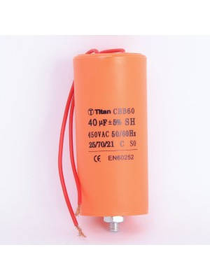 Конденсатор 40 мкф 450VAC CBB60G гибкие выводы+болт (019380)