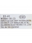Трансформатор WDB41-58(2) 220V/12V 400mA (022040) Трансформатор WDB41-58(2) 220V/12V 400mA (022040)