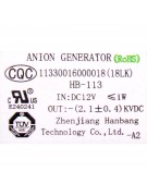 Ионный генератор HB-113 DC12V 11330016000018 (18LK) (014890) Ионный генератор HB-113 DC12V 11330016000018 (18LK) (014890)